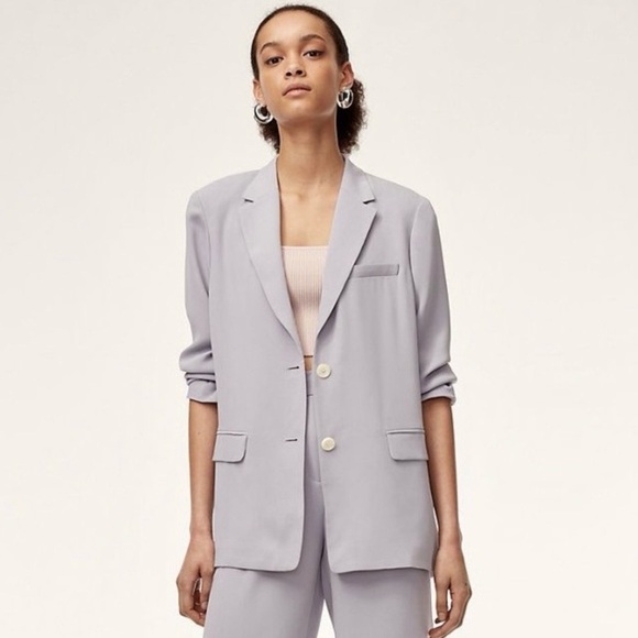 NEW Aritzia Babaton Demy Blazer Jacket Notch Lapel Button Front Lilac Grey XXS - Picture 1 of 16